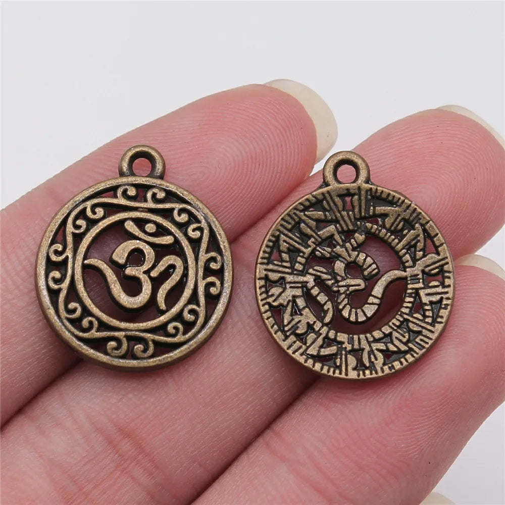 22x19mm 2.4g Multicolor Zinc Alloy OM Symbol Round Filigree Ring Hollow Charm Pendant for DIY Yoga Jewelry Making