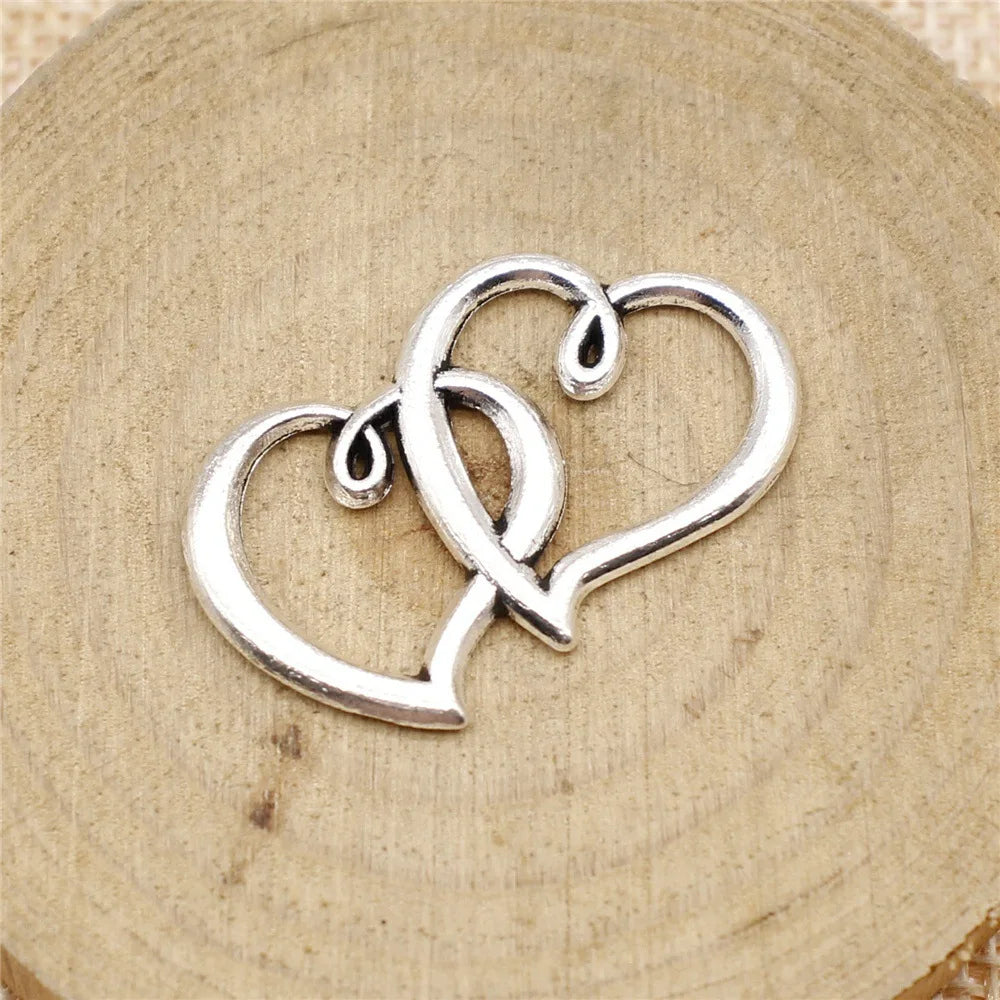 32x25mm 2.5g Multicolor Zinc Alloy Double Heart Charm Pendant for Bracelet Necklace Making