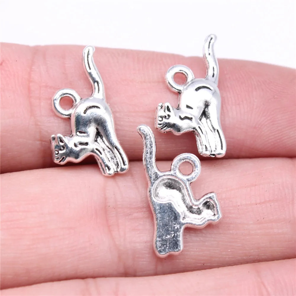 20x10mm 0.9g Antique Silver Zinc Alloy Cat Charm Pendant for DIY Necklace Bracelet Making