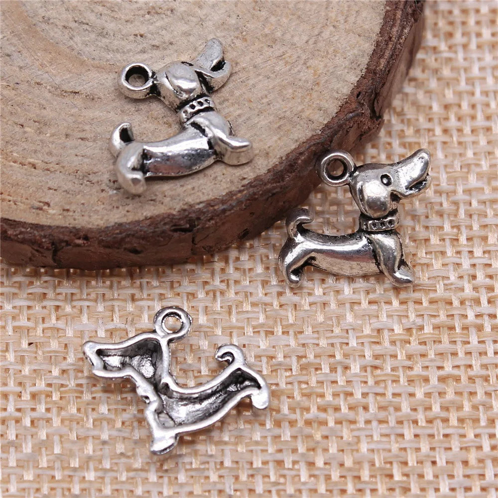12x12mm 0.9g Antique Silver Zinc Alloy Small Dog Charm Pendant for DIY Necklace Bracelet Jewelry Making