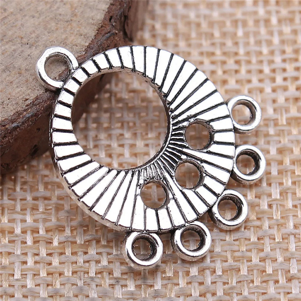 28x23mm 1.9g Vintage Zinc Alloy Round Multi Hole Earring Connector Charms for DIY Earring Making