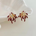 Luxury Burgundy Firework Micro Pave Zircon Enamel Geometric Copper Stud Earrings
