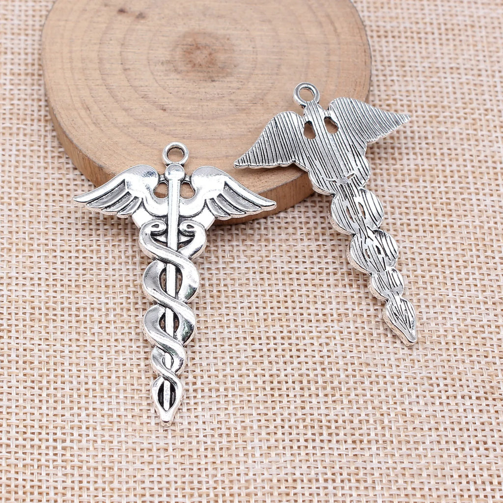 53x37mm 5.9g Multicolor Zinc Alloy Medical Caduceus Charm Pendant for DIY Necklace Bracelet Making