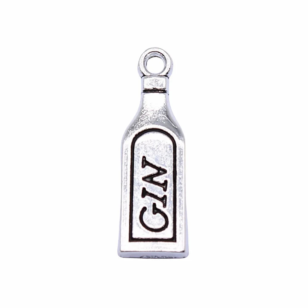 22x7mm 0.9g Antique Silver Zinc Alloy GIN Bottle Charm Pendant for DIY Bar Theme Jewelry Making