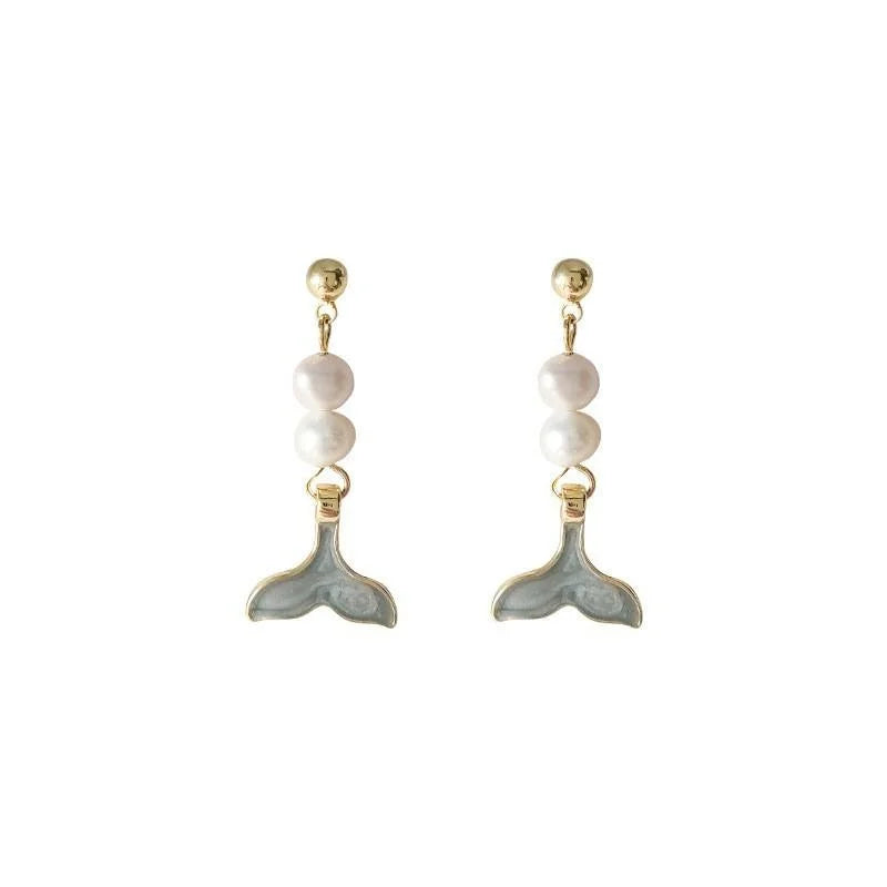 French Vintage Freshwater Pearl Drop Earrings Handmade Silver Plated Heart Floral Bow Leaf Design