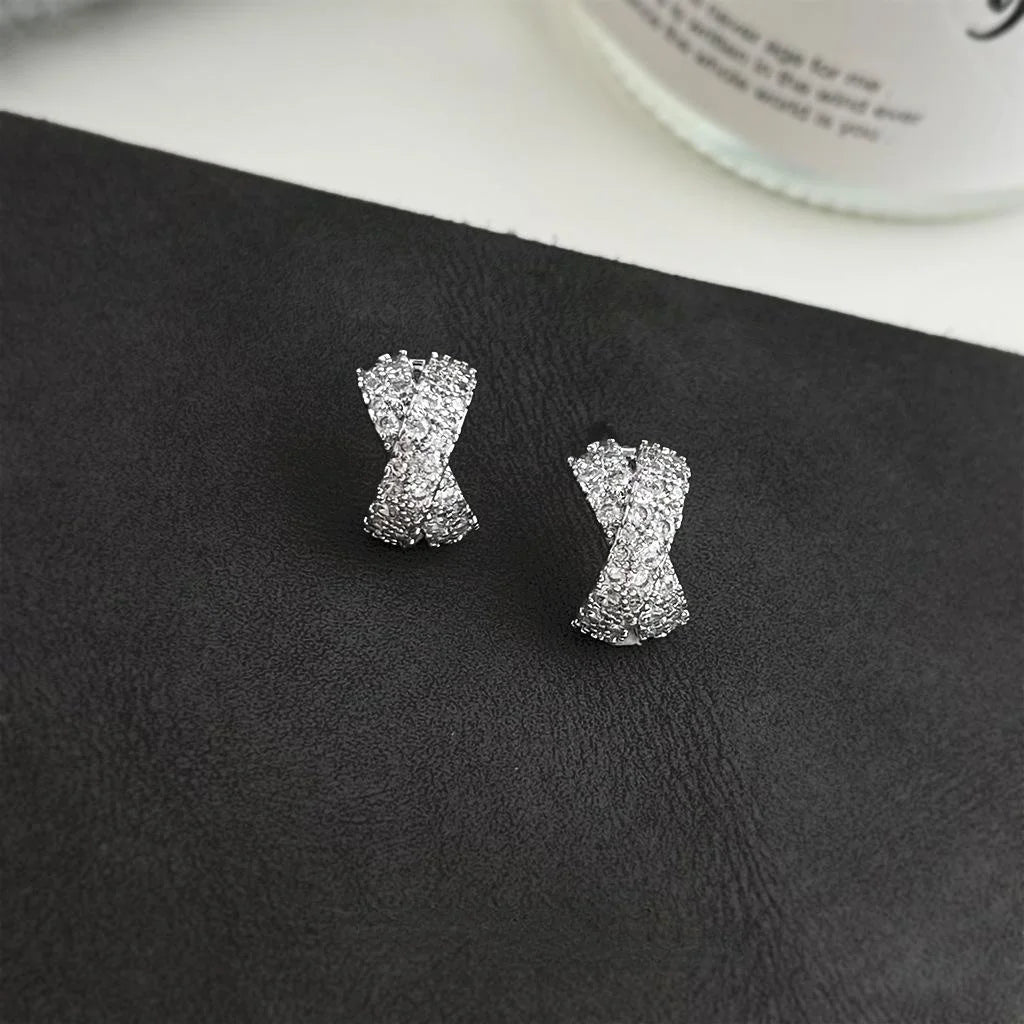Light Luxury Geometric Zircon Copper Stud Earrings Line Design