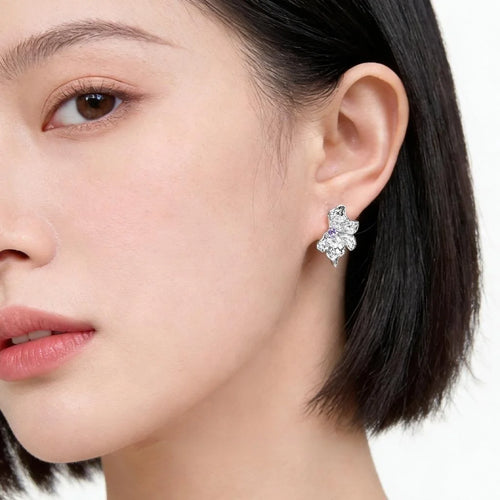 Luxury Liquid Flower Zircon Copper Stud Earrings Sweet Cool Jewelry