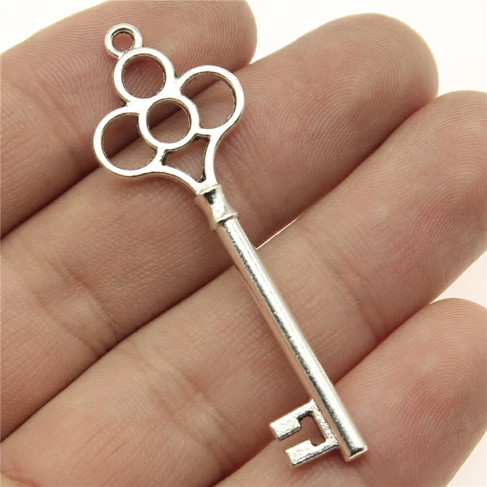 54x18mm 2.9g Zinc Alloy Key Charm Pendant for DIY Handmade Necklace Bracelet Keychain Accessory