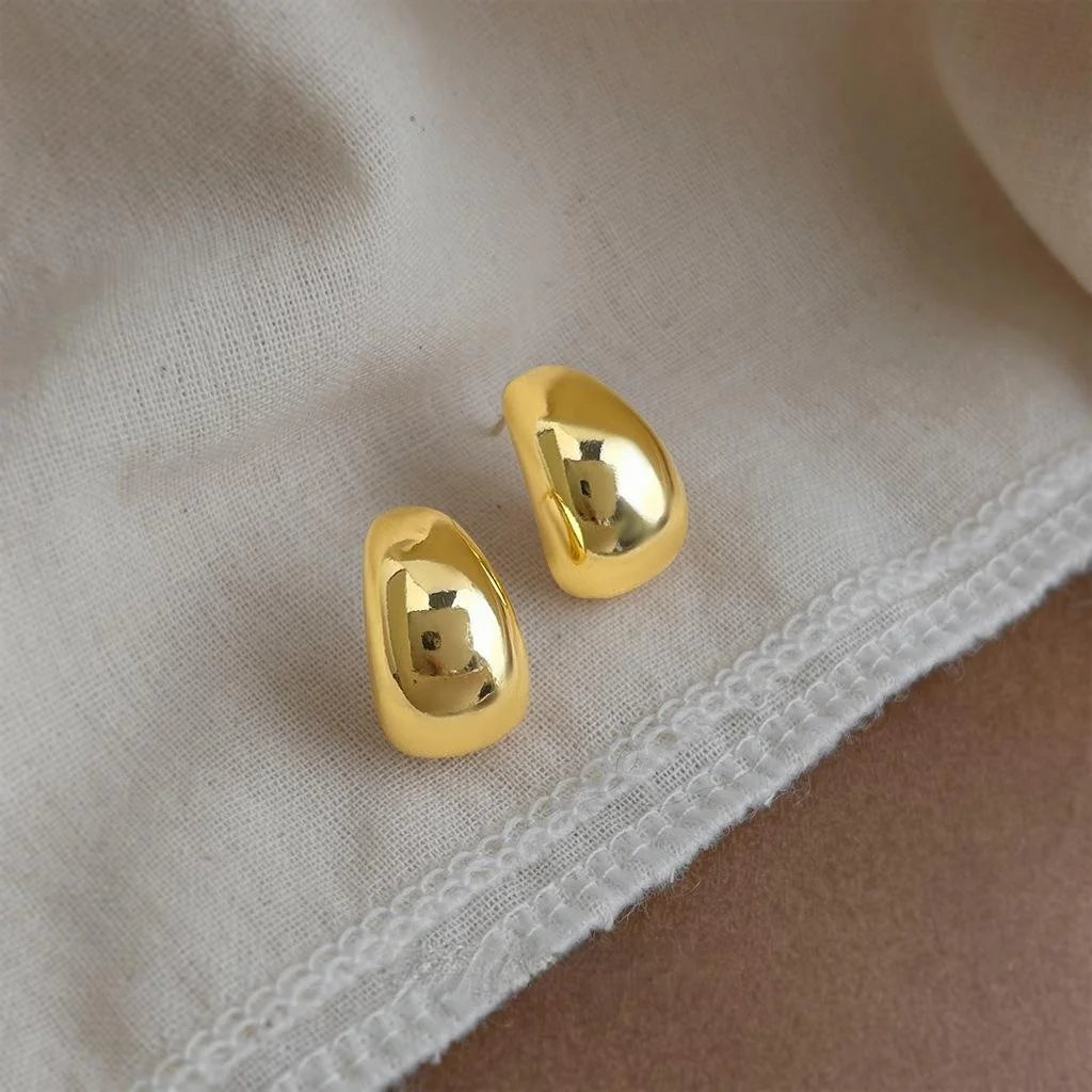 Luxury Copper Teardrop Stud Earrings Smooth Gold Metal Geometric Minimalist Jewelry