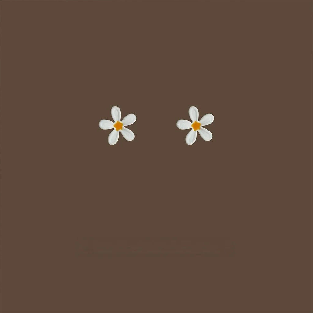 Mini Fresh Enamel Flower Stud Earrings Copper Silver Plated Sweet Minimalist Ear Jewelry