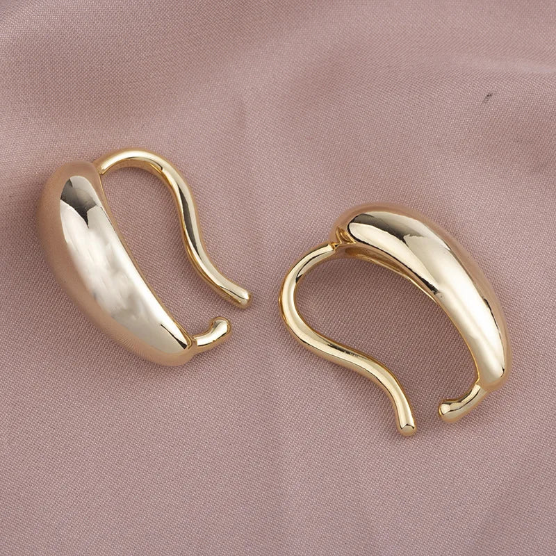 Elegant Smooth Waterdrop Alloy Ear Cuff Stud & Clip On No Piercing Gold Hook Statement Earrings