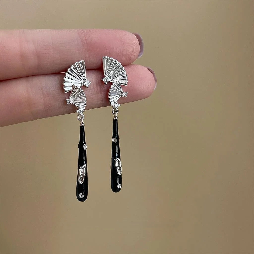 2025 New Chinese Style Copper Fan Drop Earrings Long Geometric Sweet Cool Fashion Jewelry