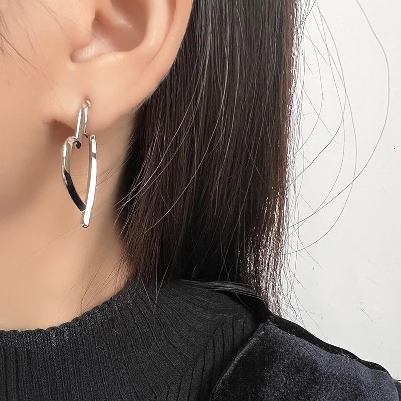 Elegant Silver Alloy Heart Hoop Stud & Clip On No Piercing Back Hanging Minimalist Earrings