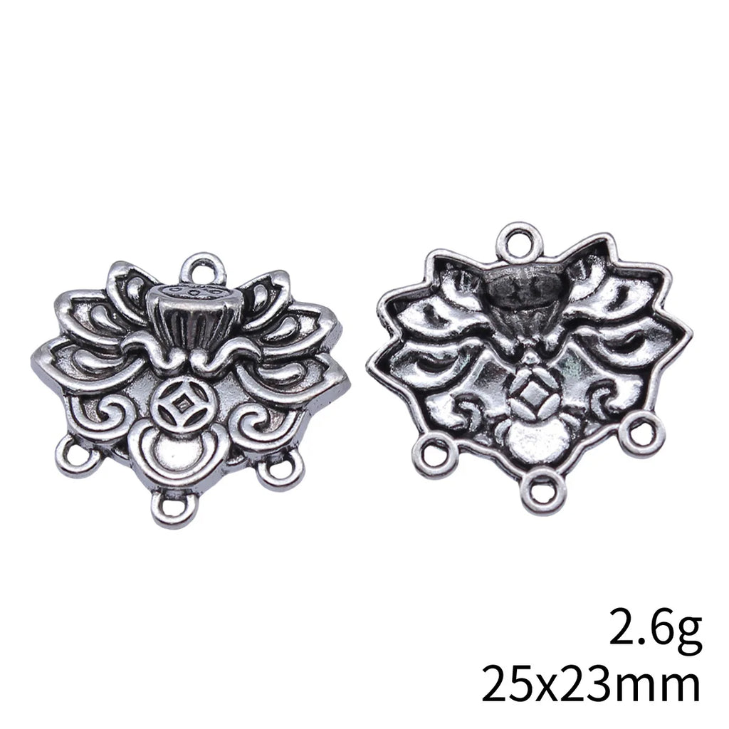 25x23mm 2.6g Antique Silver Zinc Alloy Coin Lotus Connector Charm for DIY Earrings Necklace Making