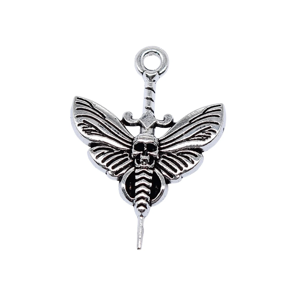 25x18mm 2.5g Antique Silver Zinc Alloy Skull Bee Charm Pendant for Gothic DIY Jewelry Making