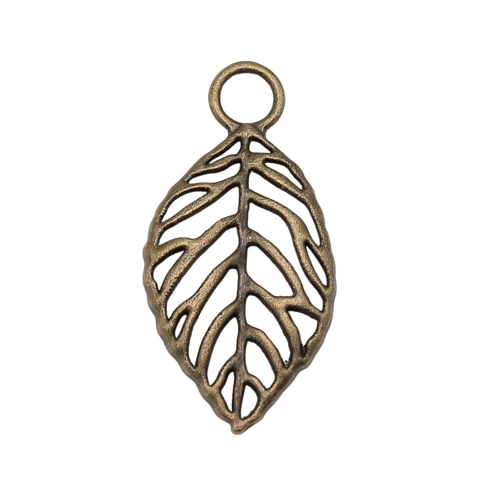 32x16mm 1.1g Antique Bronze Zinc Alloy Leaf Charm Pendant for DIY Necklace and Bracelet Making