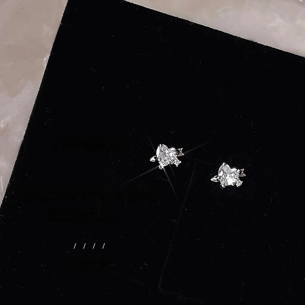 Mini Zircon Arrow Through Heart Copper Stud Earrings, Silver Plated Style Daily Jewelry