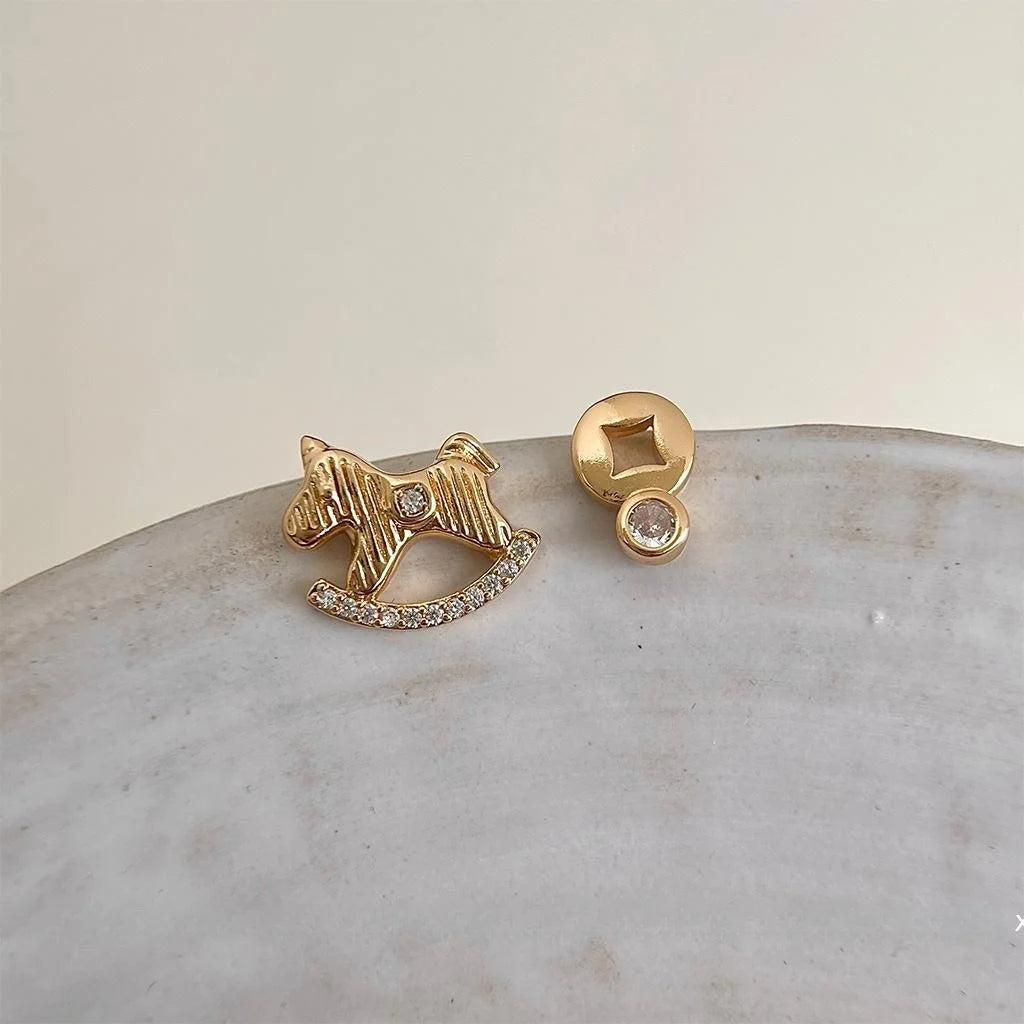 14K Plated Copper Asymmetric AB Micro Pave Zircon Circle Ring Stud Earrings