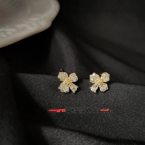Mini 14K Plated Copper Flower Stud Earrings With Micro Pave Zircon Petal Minimalist Style