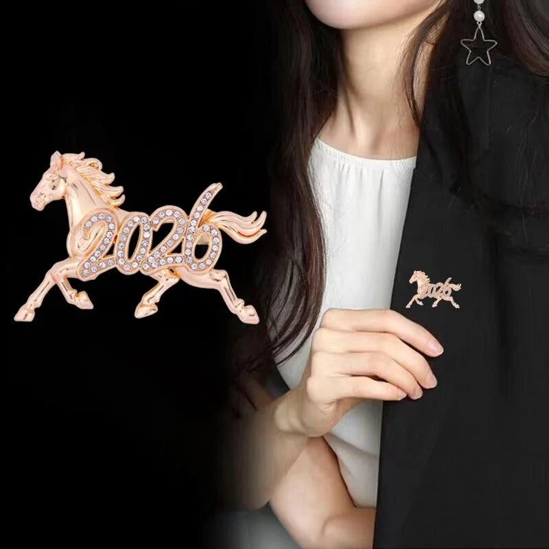 Luxury Year Of Horse Rhinestone Alloy Brooch For Women, Elegant Zodiac Horse Lapel Pin Corsage Gift