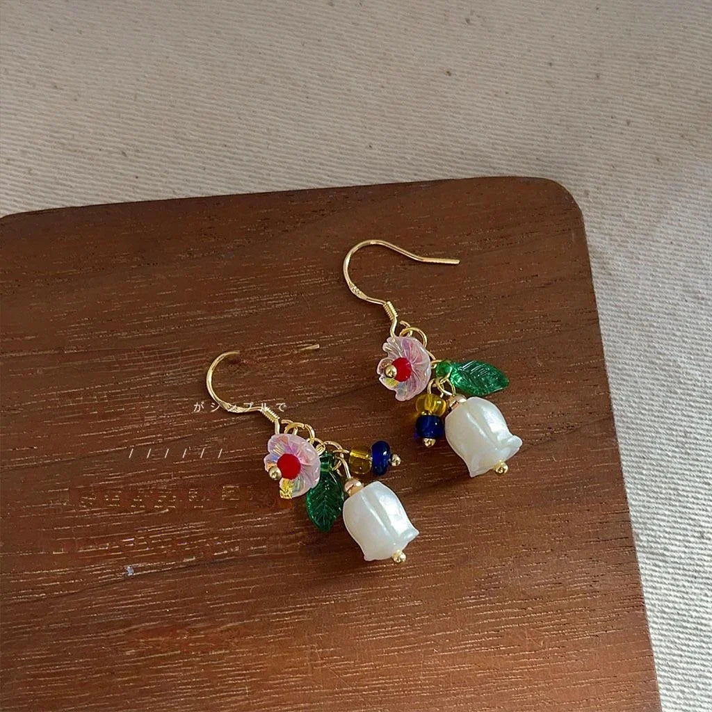 Original Design Resin Tulip Flower Drop Earrings Handmade Fresh Forest Style