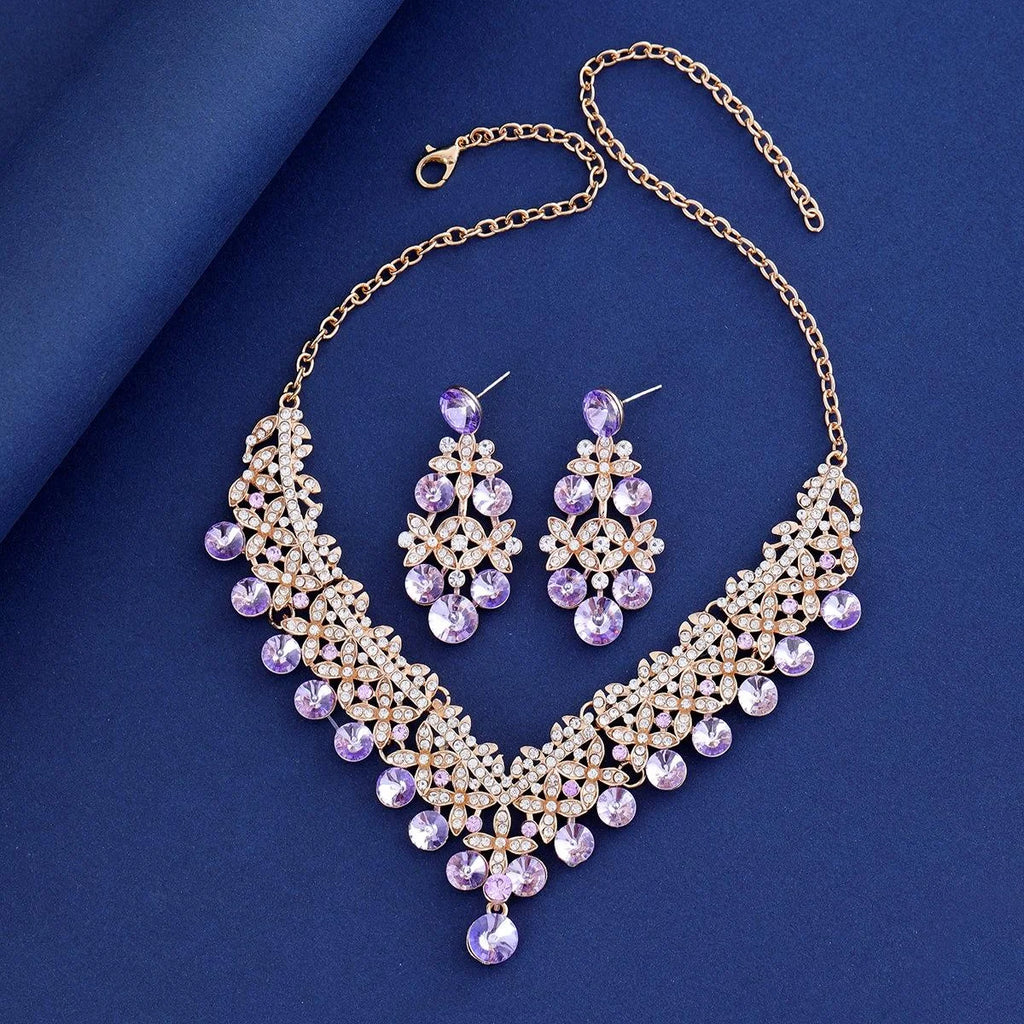 Luxury Red Crystal Rhinestone Alloy Necklace And Earrings Jewelry Set, Elegant Bridal Jewelry For Wedding Banquet