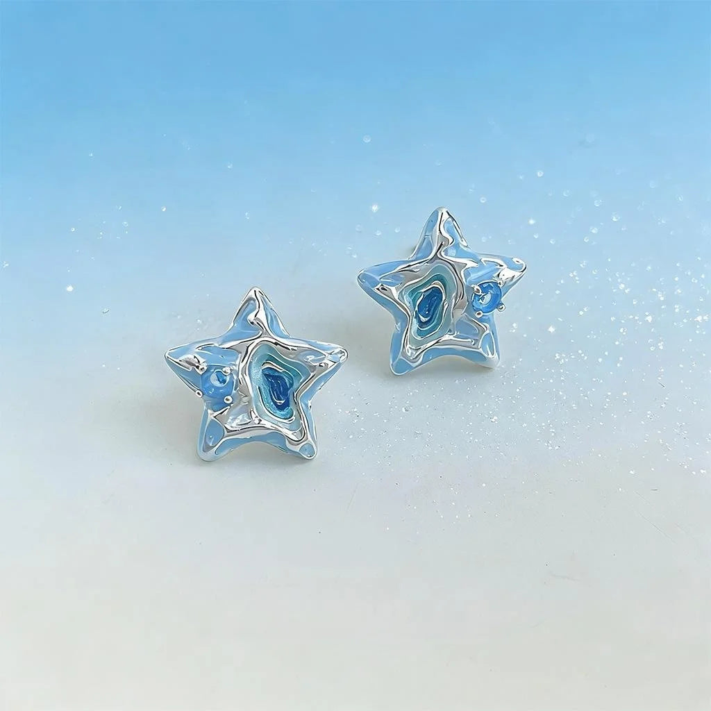 Designer Romantic Starfish Stud Earrings Copper Enamel Zircon Vacation Style