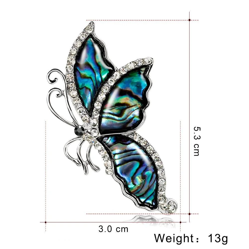 Elegant Abalone Mother Of Pearl Butterfly Brooch With Rhinestone Alloy Lapel Pin Corsage Suit Accessory Gift