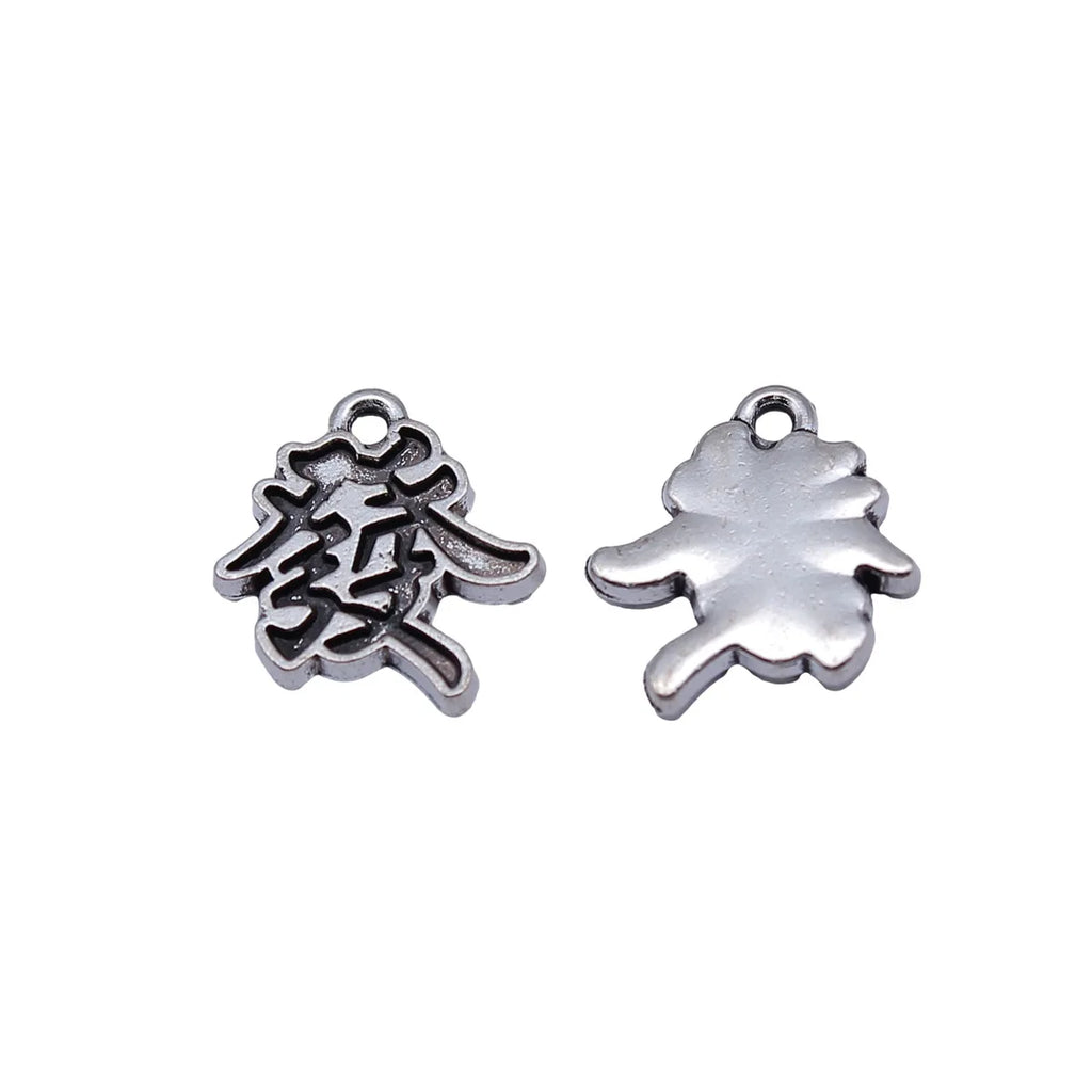 13x13mm 1.05g Antique Silver Zinc Alloy Chinese Fortune Character Charm Pendant for DIY Jewelry Making
