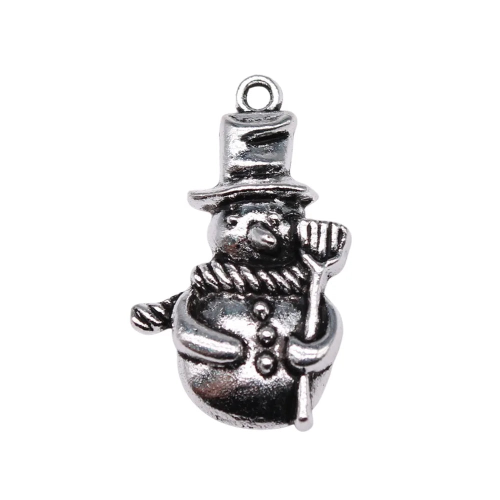 28x14mm 1.9g Antique Silver Zinc Alloy Christmas Snowman Charm Pendant for DIY Holiday Jewelry