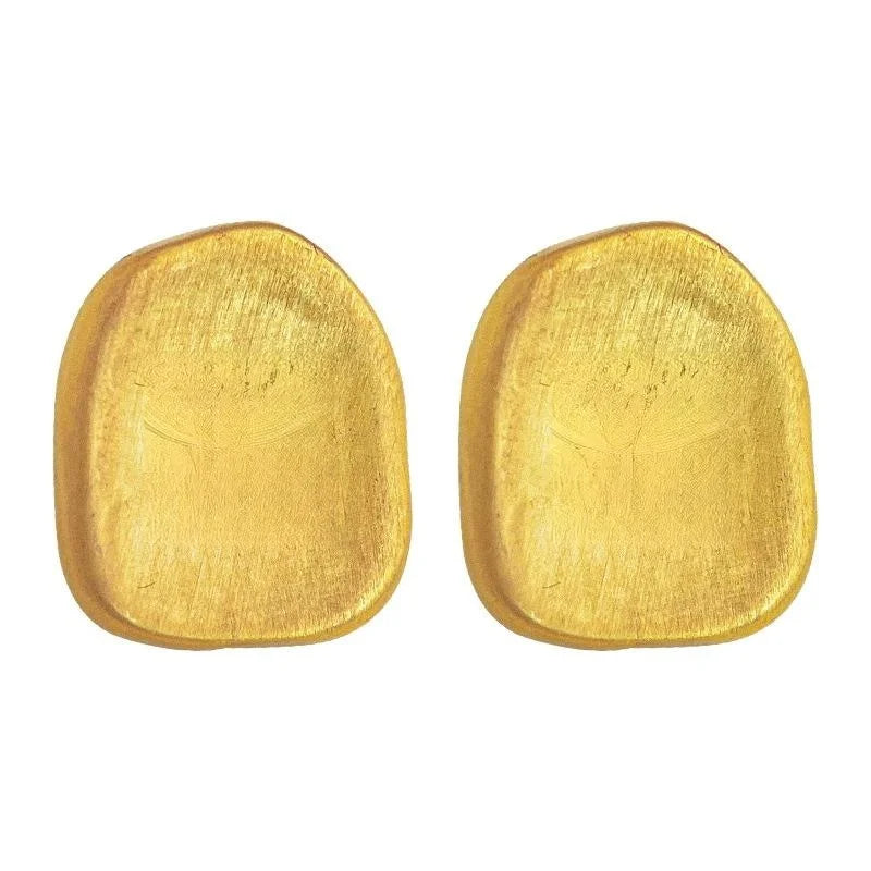 French Vintage Brushed Copper Stud Earrings Matte Geometric Letter Design