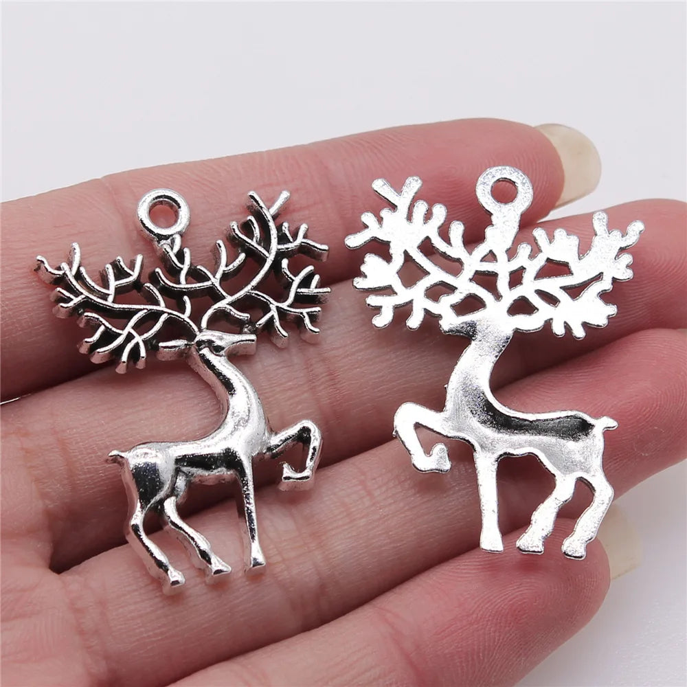 30x42mm 5.7g Antique Silver Zinc Alloy Christmas Reindeer Charm Pendant for DIY Bracelet Necklace