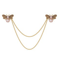 Elegant Rhinestone Pearl Bee Double Brooch With Draped Chain, Luxury Alloy Lapel Pin Corsage Suit Accessory Gift