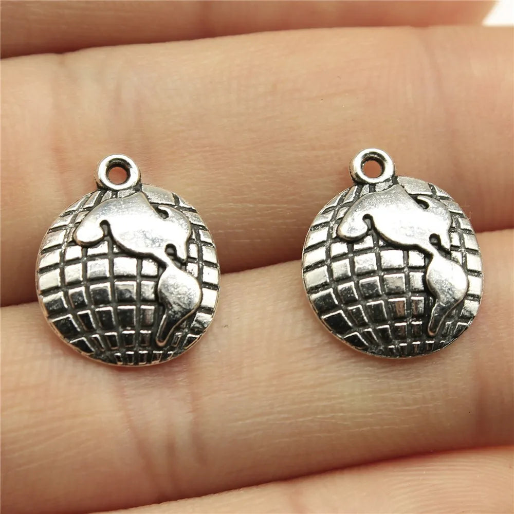 16x13mm 1g Antique Silver Zinc Alloy Earth Globe Charm Pendant for Necklace Bracelet DIY Jewelry Making