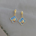 Copper Enamel Geometric Horse Drop Earrings, Vintage Palace Style