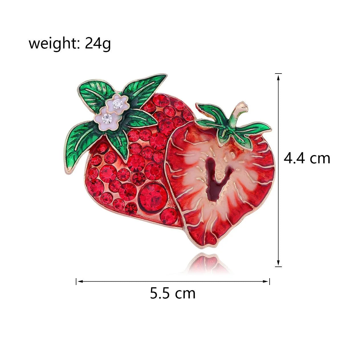 Luxury Red Strawberry Brooch With Enamel Leaves And Rhinestones, Elegant Fruit Lapel Pin Corsage Gift