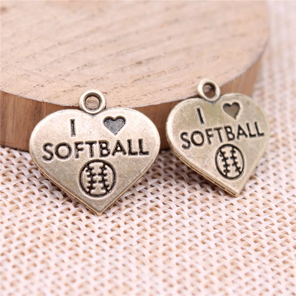 19x18mm 1.85g Multicolor Zinc Alloy I Love Softball Sports Charm Pendant for DIY Jewelry Making