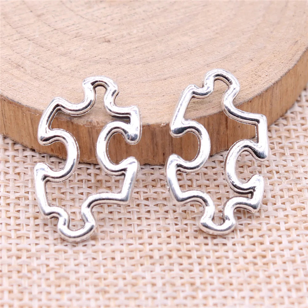 24x15mm 1.54g Antique Silver Zinc Alloy Puzzle Charm Pendant for DIY Necklace Bracelet Jewelry Making