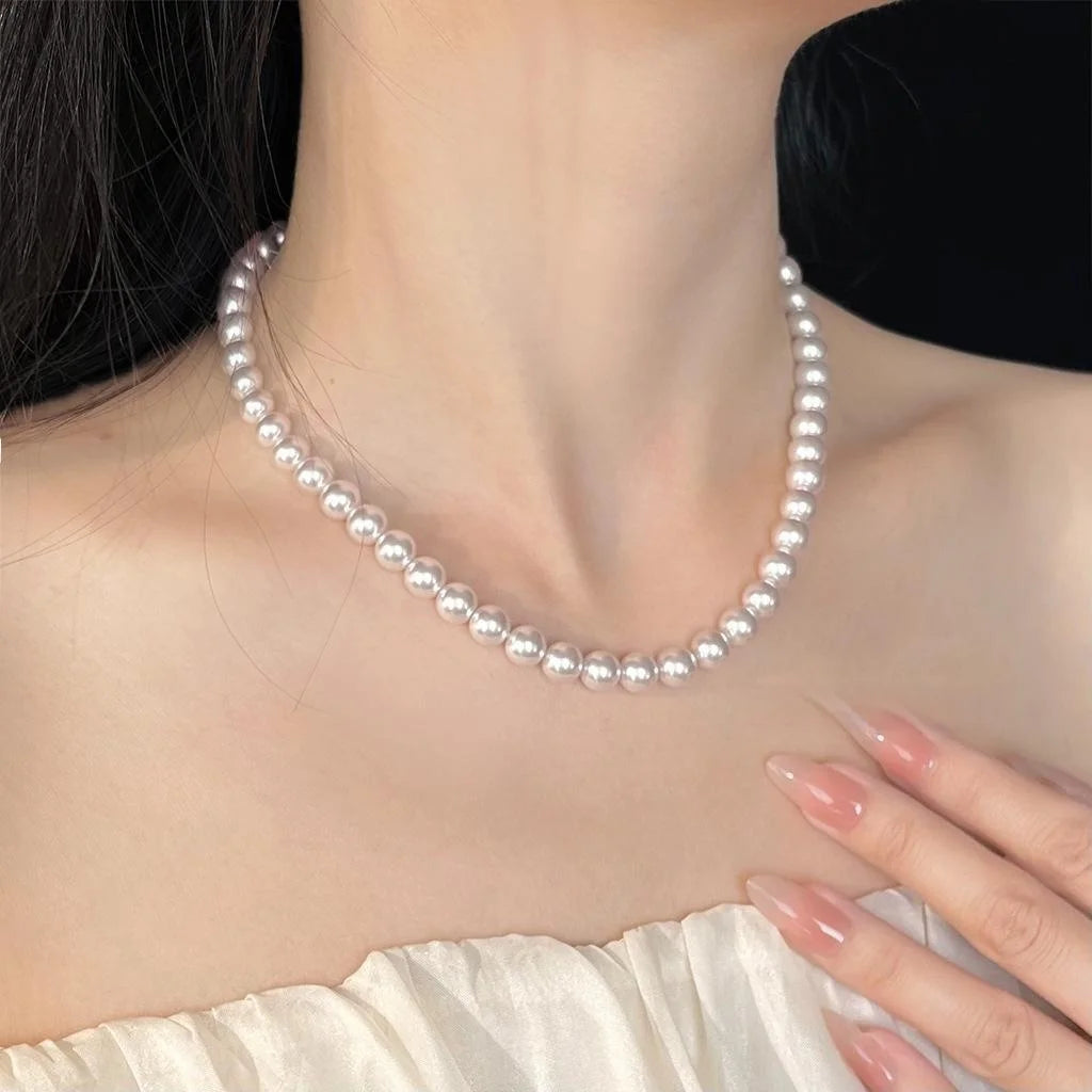 Rose Gold Plated Glass Pearl Geometric Round Necklace For Women Vacation Style
