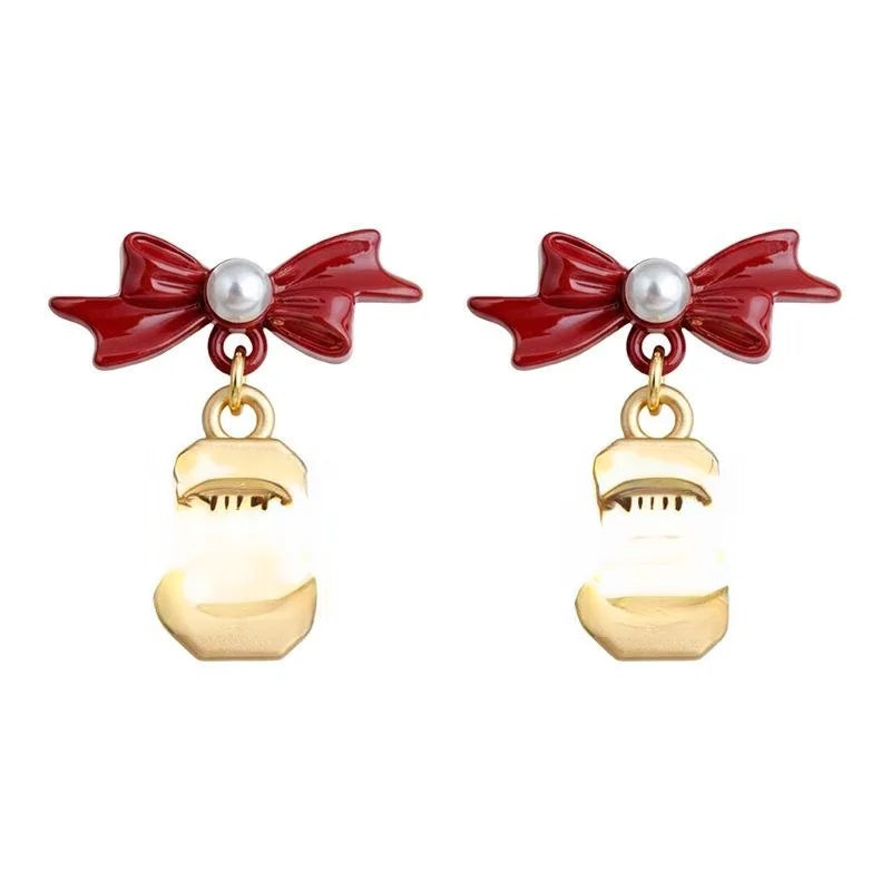 Matte Bow Drop Earrings Eco-Friendly Copper Chinese New Year Horse Lucky Geometric Jewelry