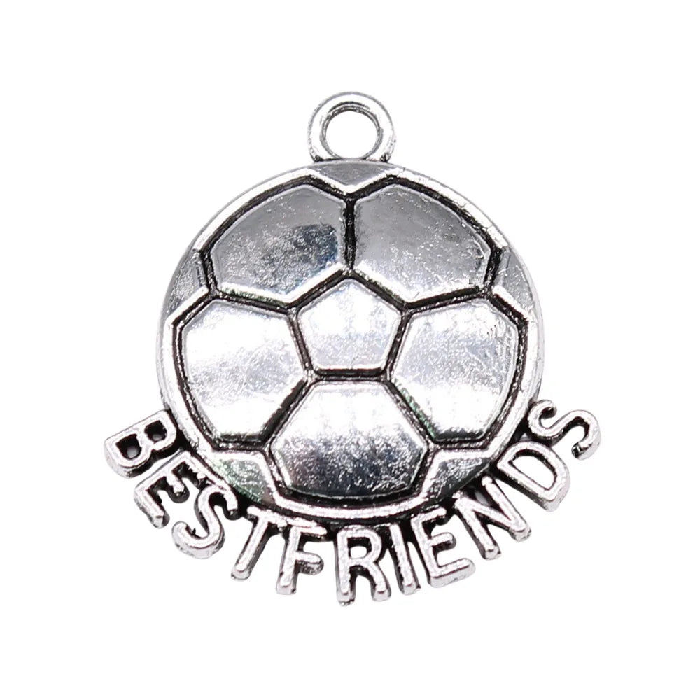 24x22mm 1.93g Antique Silver Zinc Alloy Best Friends Football Charm Pendant for DIY Sports Jewelry