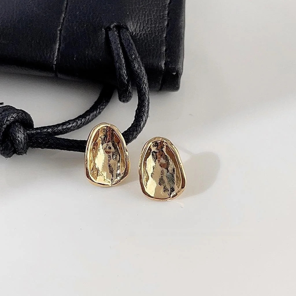14K Plated Alloy Curved Oval Stud Earrings Minimalist Light Luxury Jewelry