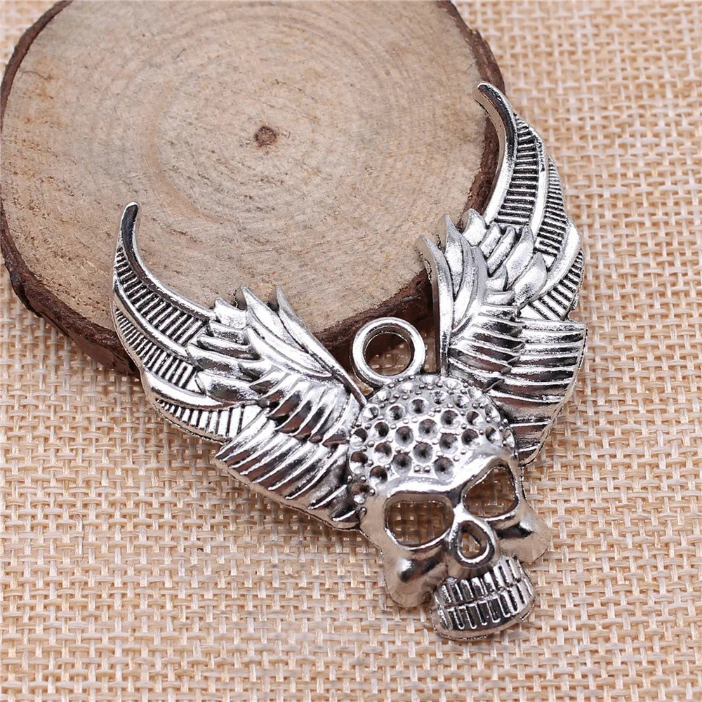 34x50mm 12.5g Antique Silver Zinc Alloy Winged Skull Wing Charm Pendant for DIY Jewelry Making and Accessories
