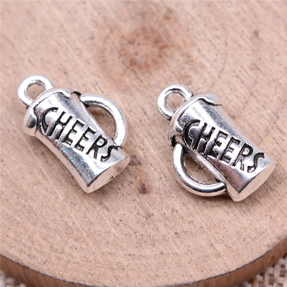 17x11mm 2.59g Antique Silver Zinc Alloy Cheers Beer Charm Pendant for DIY Necklace Bracelet Making