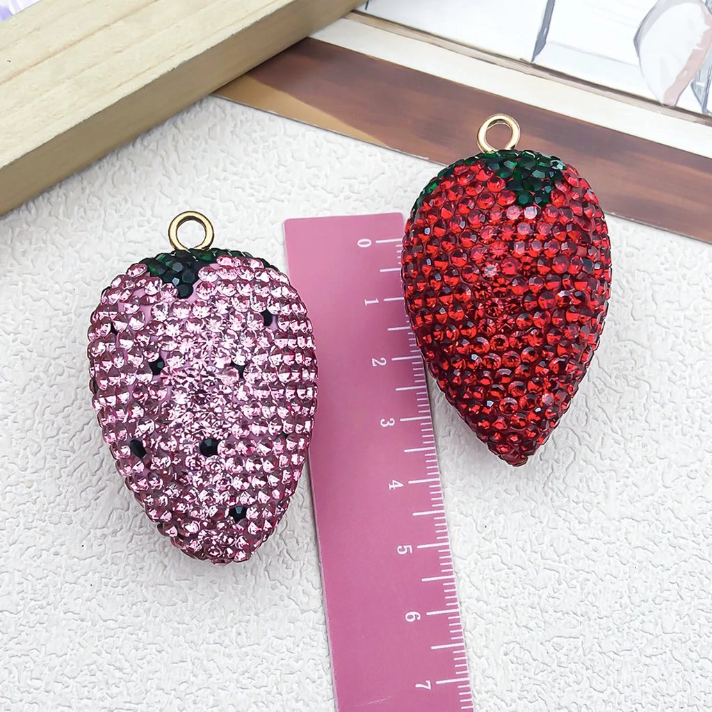 Crystal Rhinestone Strawberry charm pendant for DIY keychain and jewelry accessories