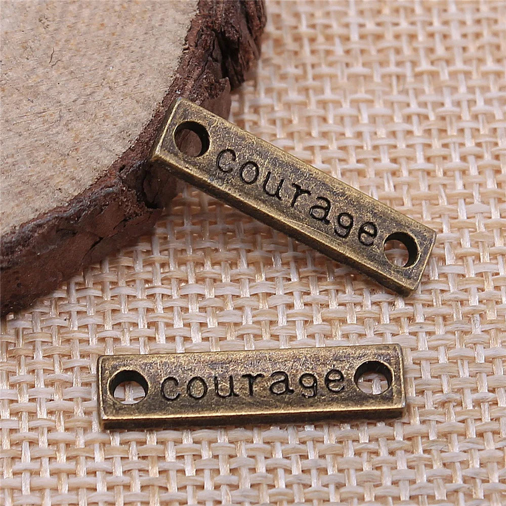 24x6mm 1.2g Multicolor Zinc Alloy Courage Word Connector Charm for DIY Bracelet Jewelry Making