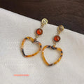 Original Design Leopard Print Hollow Heart Drop Earrings Copper Handmade Maillard Style