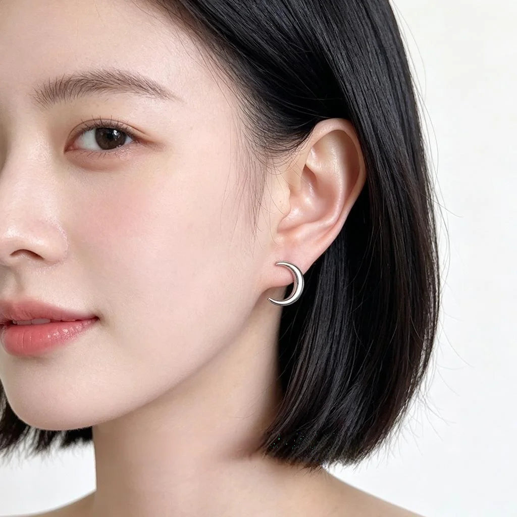 Eco-Friendly Copper Crescent Moon Stud Earrings Minimalist Geometric Cool Style Jewelry