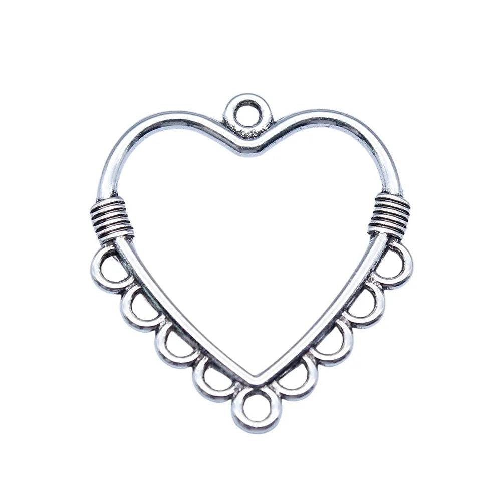 27x30mm 1.7g Antique Silver Zinc Alloy Heart Connector Charms for DIY Earrings Jewelry Making