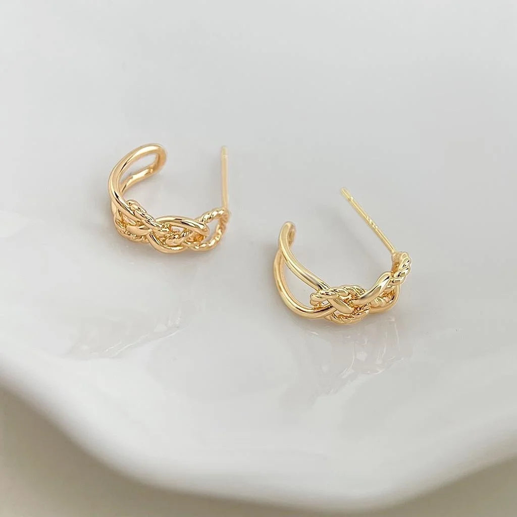 Gold Copper C Shape Hoop Earrings Minimalist Hollow Wide Chain Geometric Old Money Jewelry
